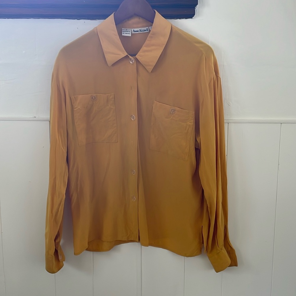 Gorgeous Vintage Anne Klein II 100% Silk Golden Yellow Blouse